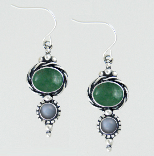 Sterling Silver Drop Dangle Earrings With Jade And Grey Moonstone